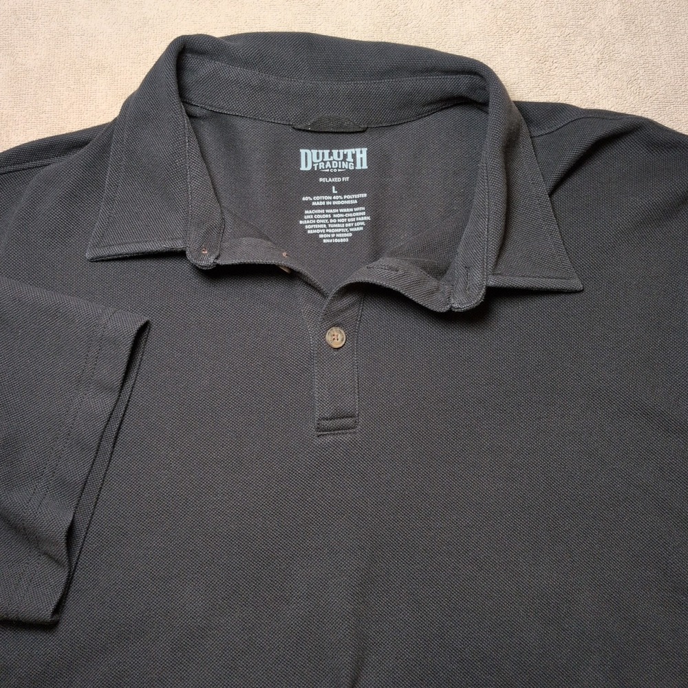 Duluth Trading Co. Shirt Mens Size Large Black Polo Golf Preppy Casual Comfort